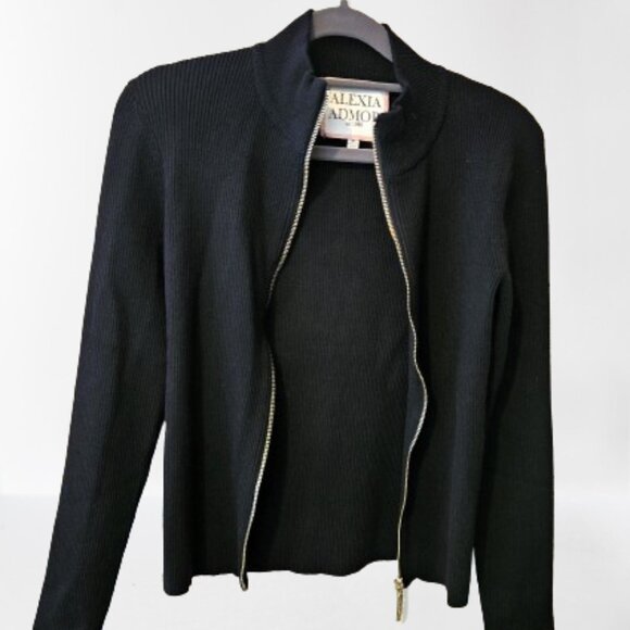 Alexia Admor Slim Fit Zip Up Black Cardigan Sweater Size Medium - Picture 6 of 15